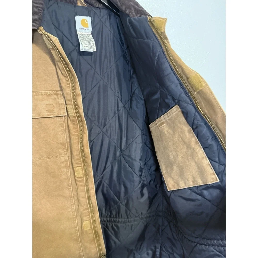 Vintage Carhartt Brown Canvas Jacket Coat Men's Size Large Tall Quilted Chore